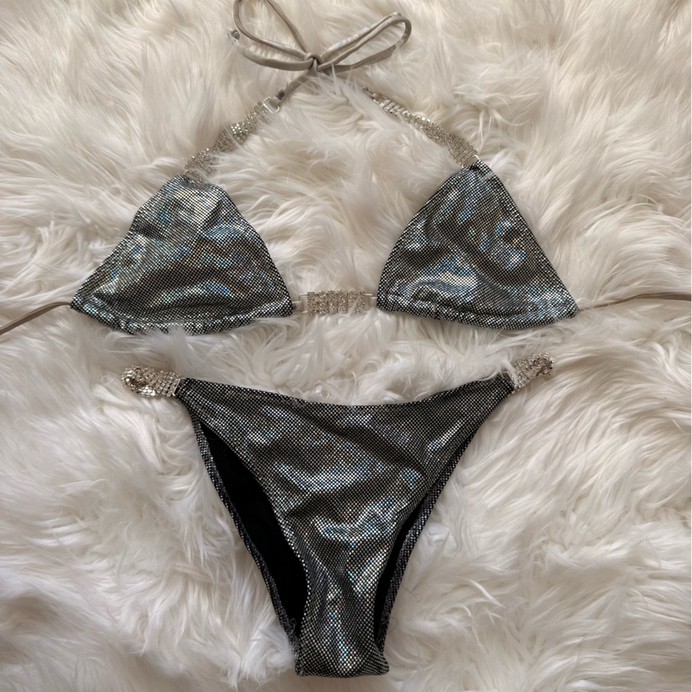 Silver Metallic Bikini Set - Women Swim